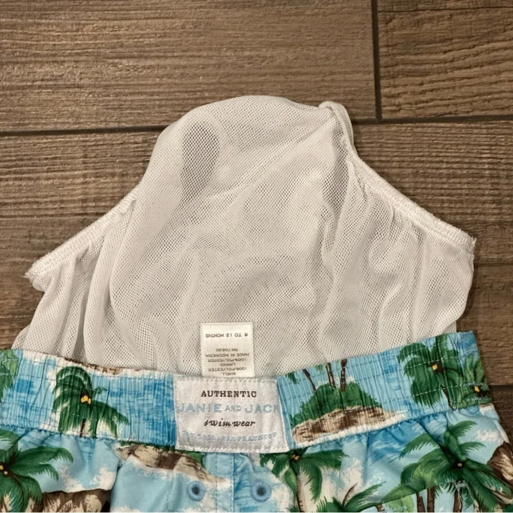 Janie And Jack Baby Boy Green Swim Shorts 12-18 Months Lined Trunks Board Shorts